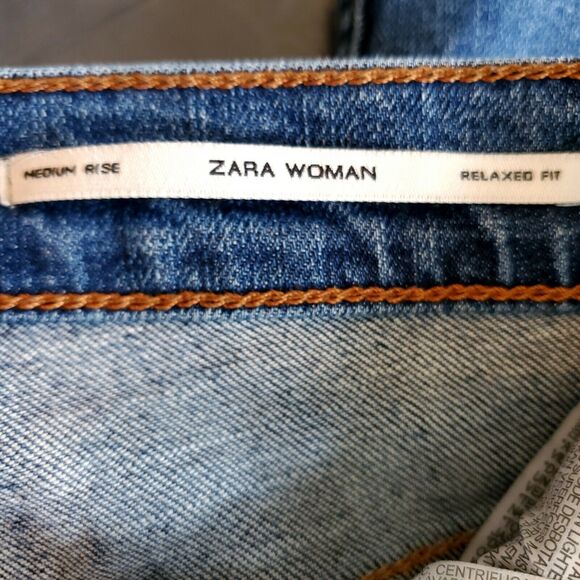 Zara Women Jeans 4 Hi Rise Relaxed Fit Distressed Stretch High Waist Medium Wash - Picture 9 of 11